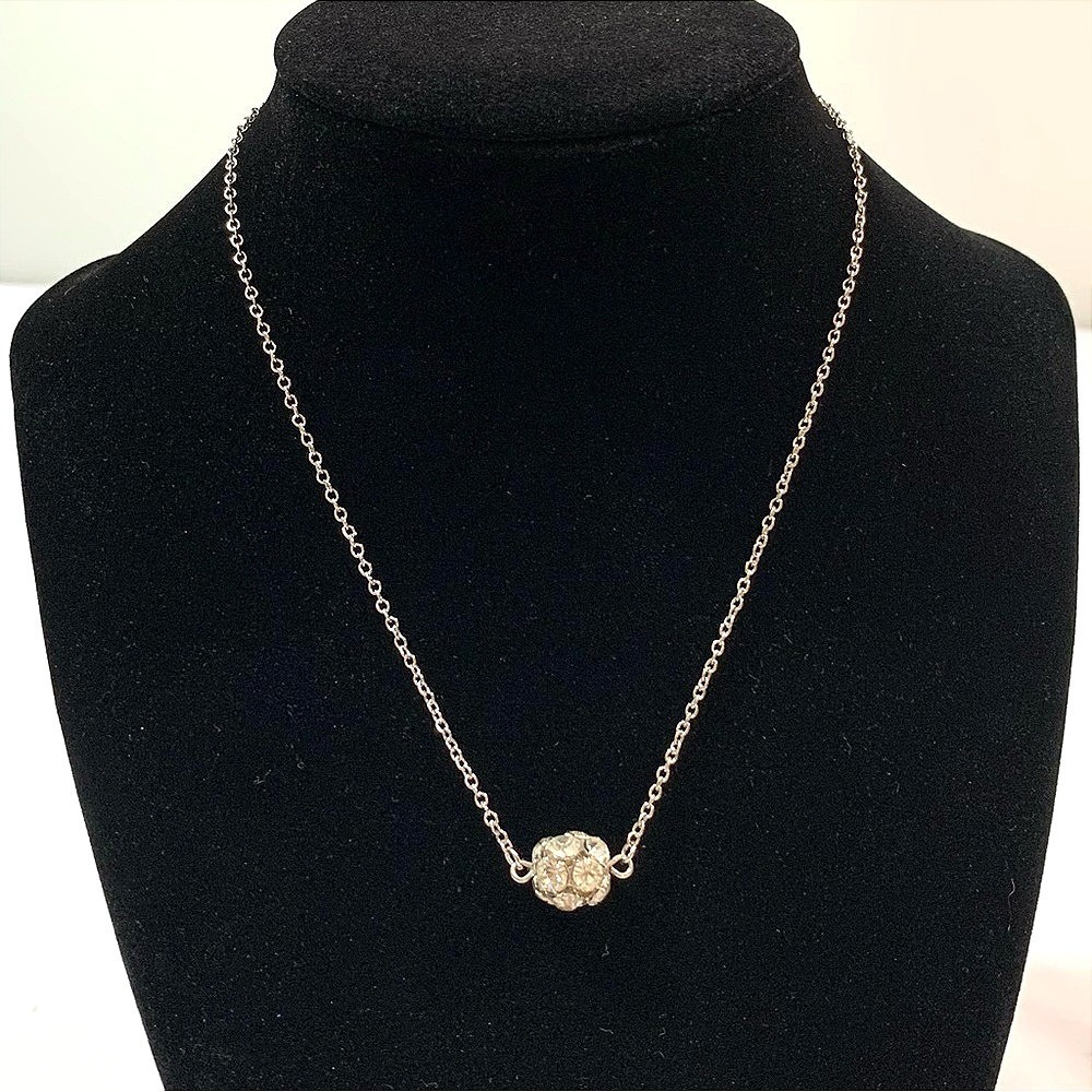 Silver Pave Crystal Disco Ball Necklace OS Slider Pendant